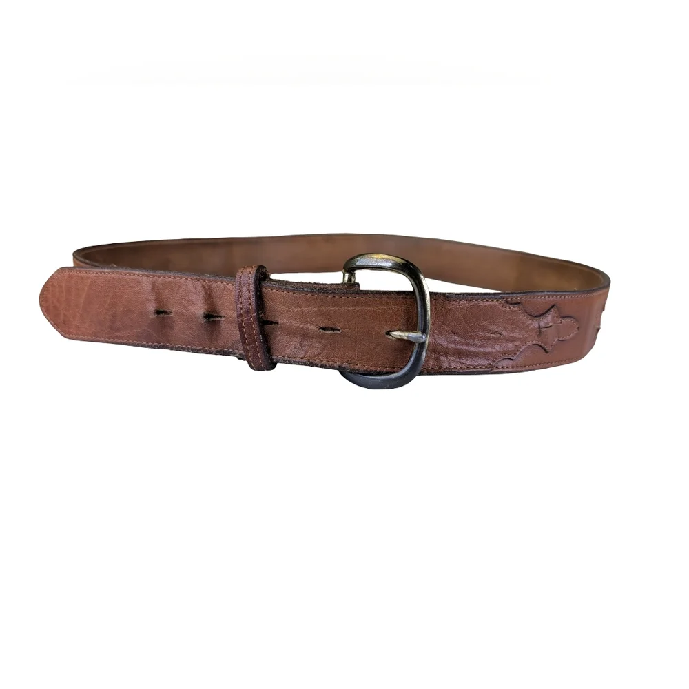 Justin Brown Leather Western Cutout Belt Removable Buckle 1.5" Wide | Size 38 - Picture 4 of 9